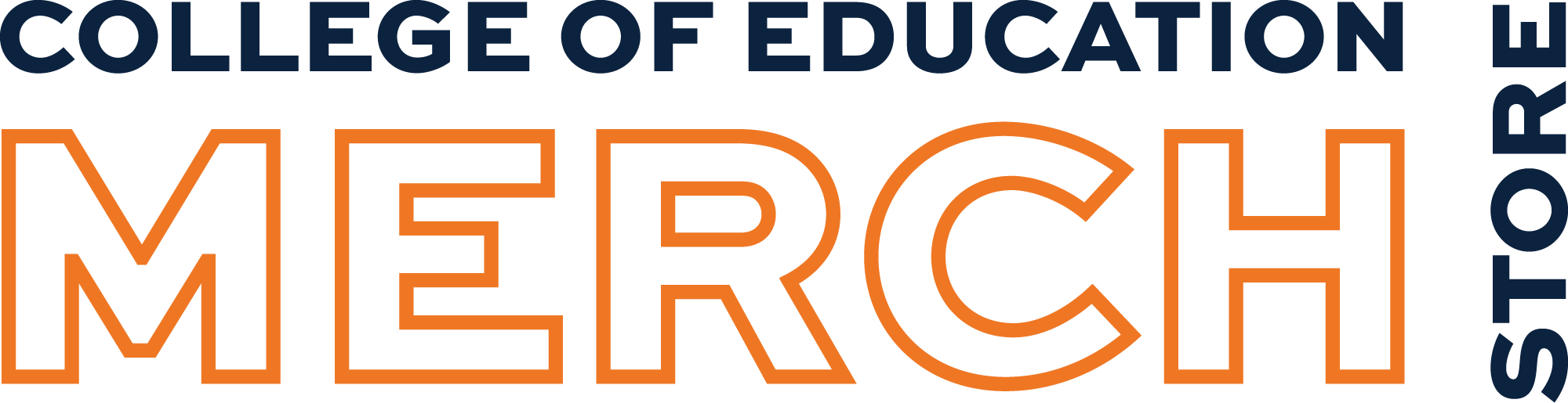 “College of Education Merch” displayed in large Auburn blue and orange text, with “Store” set vertically along the right side.