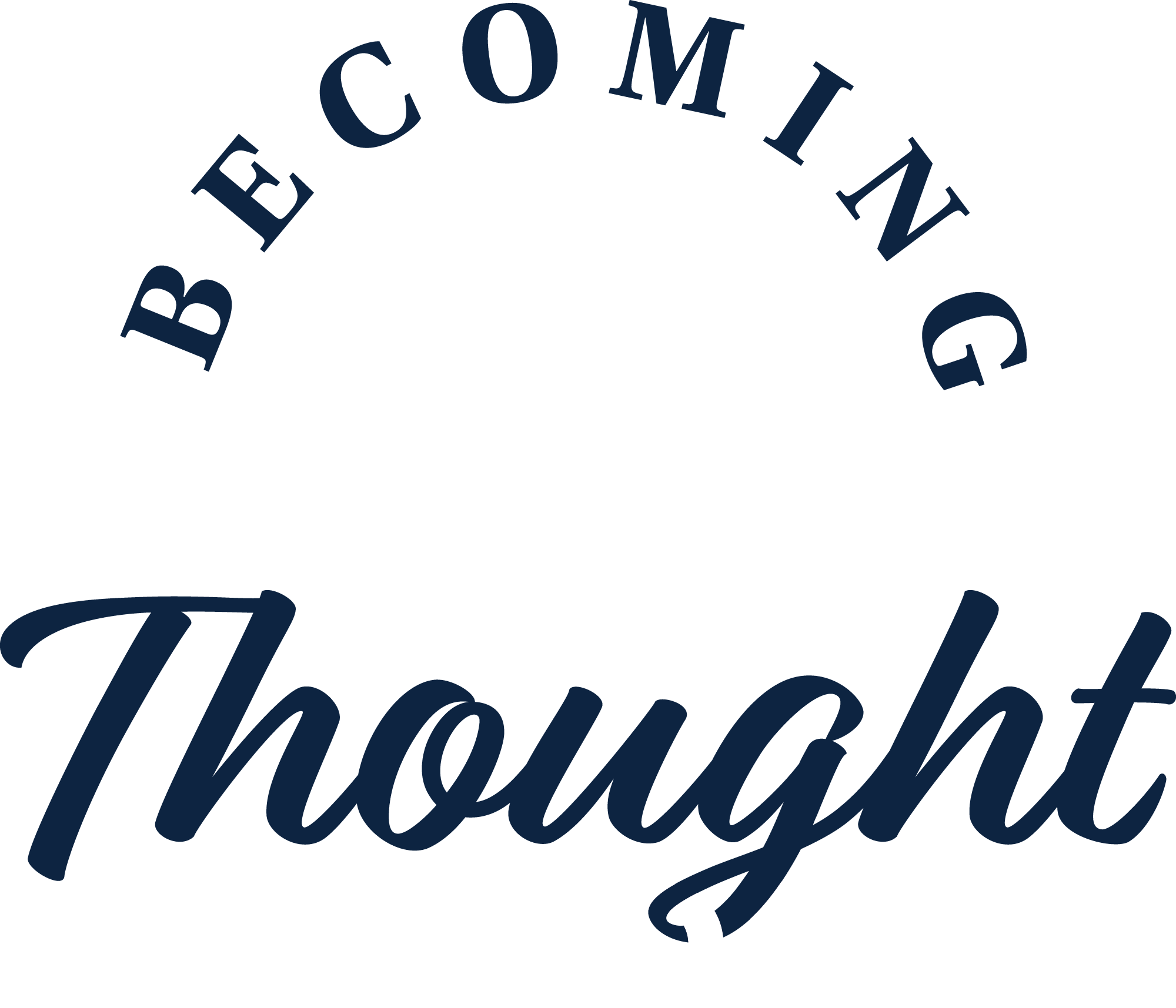 “Becoming Thought” title graphic in dark blue script and serif lettering.